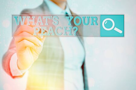 Word writing text What Is Your Peach question. Business photo showcasing an exceptionally good demonstrating or thingの写真素材