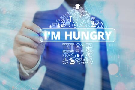 Text sign showing I M Hungry. Business photo text having a strong wish or desire for something to put on stomachの写真素材