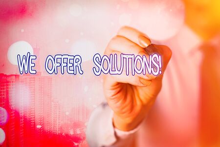 Word writing text We Offer Solutions. Business photo showcasing way to solve problem or deal with difficult situationの写真素材