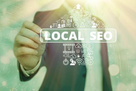 Text sign showing Local Seo. Business photo text optimize your website to rank better for a local audienceの写真素材