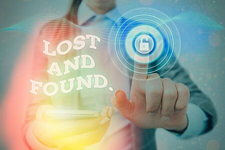 Writing note showing Lost And Found. Business concept for a place where lost items are stored until they reclaimedの写真素材