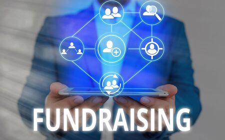 Text sign showing Fundraising. Business photo showcasing act of collecting or producing money for a particular purposeの写真素材