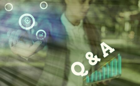 Text sign showing Q And A Question. Business photo text in which demonstrating asks questions and...