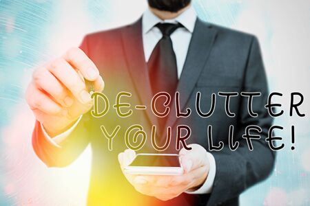 Handwriting text De Clutter Your Life. Conceptual photo remove unnecessary items from untidy or overcrowded placesの写真素材