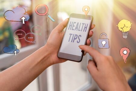 Word writing text Health Tips. Business photo showcasing advice or information given to be helpful...