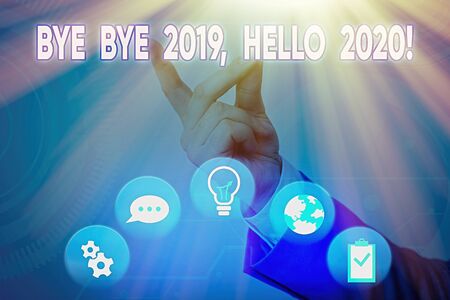 Word writing text Bye Bye 2020 Hello 2020. Business photo showcasing saying goodbye to last year and welcoming another good oneの写真素材