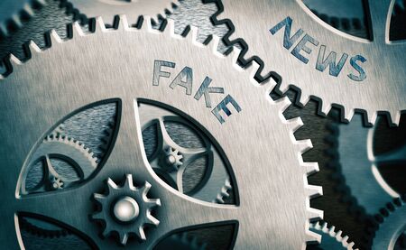 Handwriting text writing Fake News. Conceptual photo Giving information to showing that is not true by the mediaの写真素材