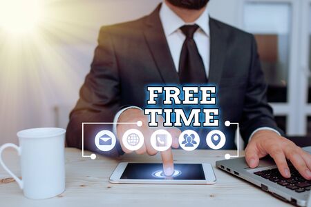 Handwriting text Free Time. Conceptual photo time available for hobbies and other activities that you enjoyの写真素材