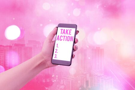 Text sign showing Take Action. Business photo text to do somethingoract in order to get a particular resultの写真素材