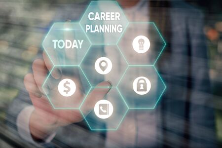 Conceptual hand writing showing Career Planning. Concept meaning Strategically plan your career goals and work successの写真素材
