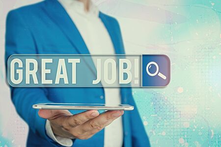 Text sign showing Great Job. Business photo showcasing used praising someone for something they have done very wellの写真素材