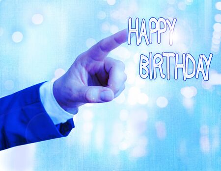 Handwriting text writing Happy Birthday. Conceptual photo Said or written to a demonstrating who is celebrating the birthdayの写真素材