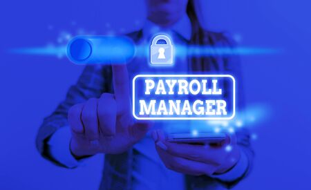 Conceptual hand writing showing Payroll Manager. Concept meaning Maintains payroll information by designing systemsの写真素材