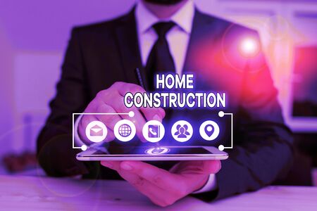 Conceptual hand writing showing Home Construction. Concept meaning the process of constructing a living accommodationの写真素材