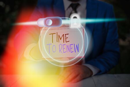 Text sign showing Time To Renew. Business photo showcasing extending the period of time when something is validの写真素材