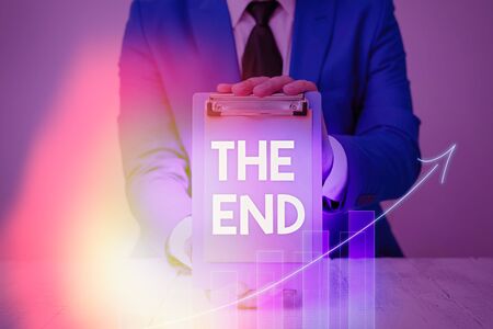 Handwriting text The End. Conceptual photo Final part of play relationship event movie act Finish Conclusionの写真素材