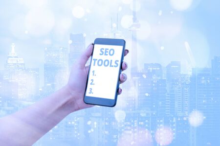 Handwriting text writing Seo Tools. Conceptual photo process of affecting online visibility of website or pageの写真素材