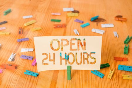 Text sign showing Open 24 Hours. Business photo showcasing available all day and all night without...