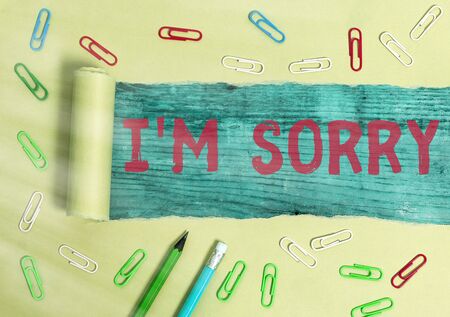 Word writing text I M Sorry. Business photo showcasing To ask for forgiveness to someone you unintensionaly hurtの写真素材
