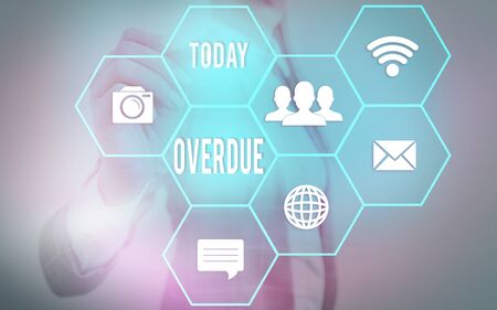 Conceptual hand writing showing Overdue. Concept meaning loans and other obligations remaining unpaid past their dueの写真素材