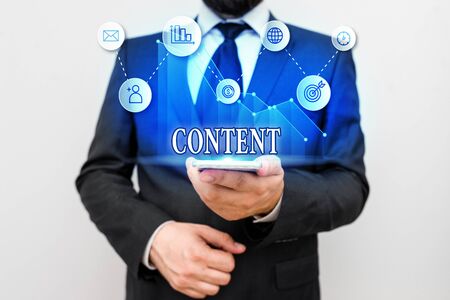 Handwriting text Content. Conceptual photo Things included in something Marketing material State of happinessの写真素材