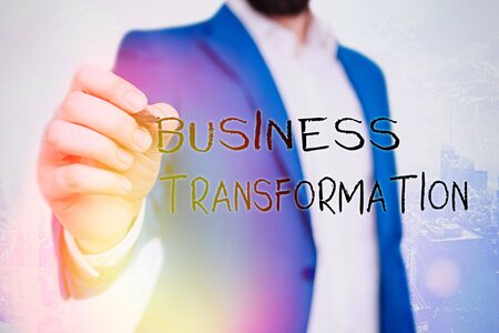 Handwriting text Business Transformation. Conceptual photo Align their Trade models with Strategy Improvementの写真素材