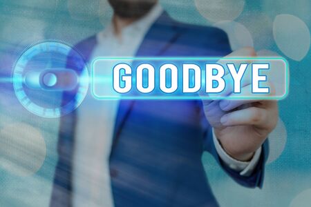 Word writing text Goodbye. Business photo showcasing used to express good wishes when parting or end of a conversationの写真素材