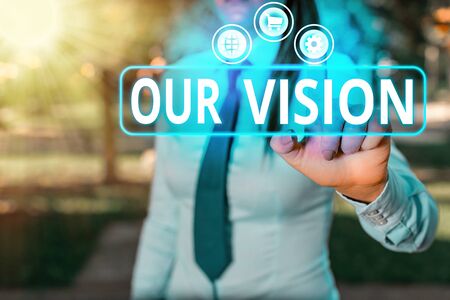 Conceptual hand writing showing Our Vision. Concept meaning serves as clear guide for choosing current and future actionsの写真素材