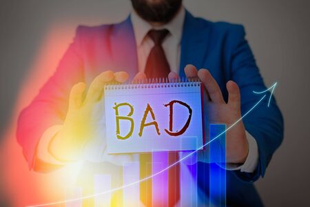 Text sign showing Bad. Business photo text Unpleasant things that happen to showing Effects that are morally wrongの写真素材