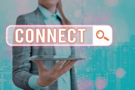 Conceptual hand writing showing Connect. Concept meaning Being together Contact Associate Relate Networking communicateの写真素材