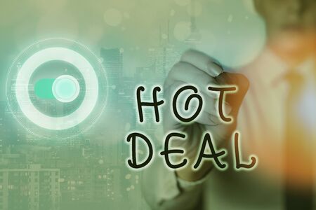 Writing note showing Hot Deal. Business concept for An agreement through which one of the paties is offered and acceptの写真素材