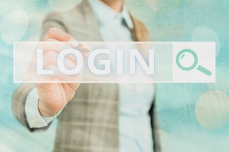 Word writing text Login. Business photo showcasing Entering website Blog using username and password Registrationの写真素材