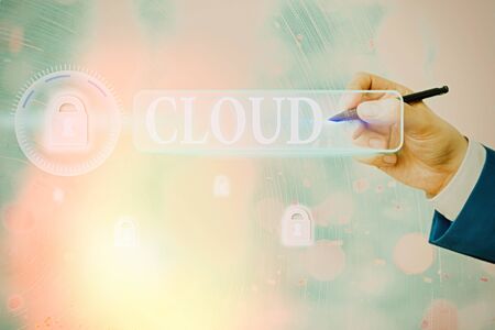 Writing note showing Cloud. Business concept for anything that involves delivering hosted services over the Internetの写真素材