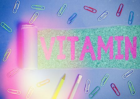 Text sign showing Vitamin. Business photo showcasing group of organic compounds which are essential for normal growthの写真素材
