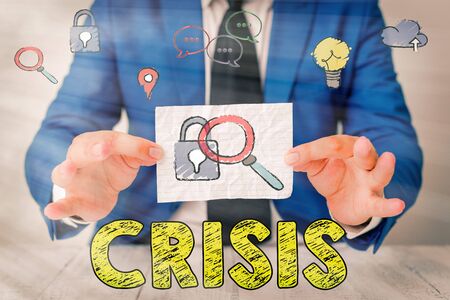 Handwriting text Crisis. Conceptual photo time when difficult or important decision must be made dangerの写真素材