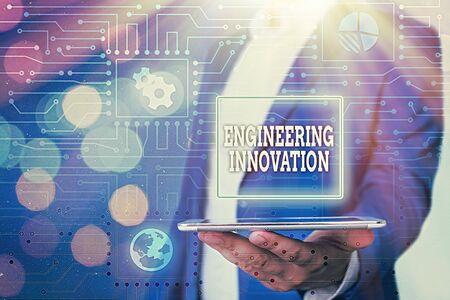 Text sign showing Engineering Innovation. Business photo showcasing Process expressed in Logic and Mathematical Formの写真素材