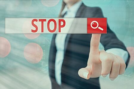 Writing note showing Stop. Business concept for Come to an end Prevent Take action to an event from...