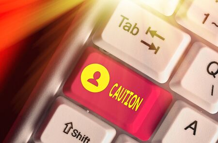 Text sign showing Caution. Business photo showcasing Care taken to avoid danger or mistakes Warning sign Preventionの写真素材