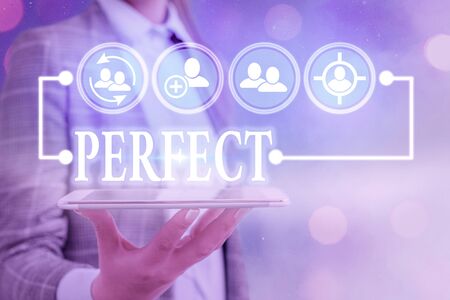 Text sign showing Perfect. Business photo text Having all required desirable elements qualities characteristicsの写真素材