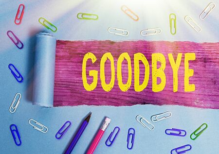 Text sign showing Goodbye. Business photo text used to express good wishes when parting or end of a conversationの写真素材