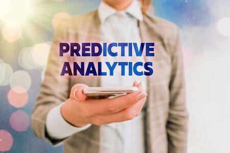 Conceptual hand writing showing Predictive Analytics. Concept meaning Optimize Collection Achieve CRM Identify Customerの写真素材