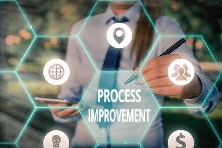 Writing note showing Process Improvement. Business concept for Optimization Meet New Quotas Standard of Qualityの写真素材