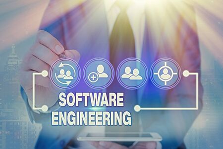 Handwriting text writing Software Engineering. Conceptual photo Program Development in Systematic Quantifiable approachの写真素材