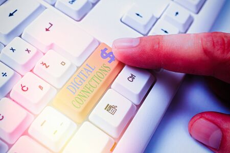 Conceptual hand writing showing Digital Connections. Concept meaning Powerful Ways to Connect Online Global High Definitionの写真素材