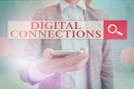 Conceptual hand writing showing Digital Connections. Concept meaning Powerful Ways to Connect Online Global High Definitionの写真素材