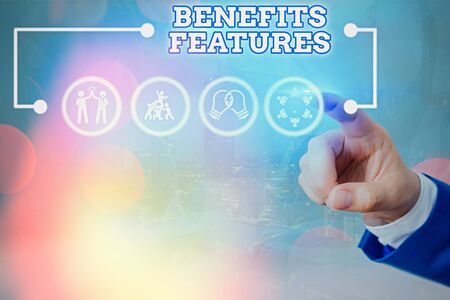 Handwriting text writing Benefits Features. Conceptual photo Making a product stand out from the...