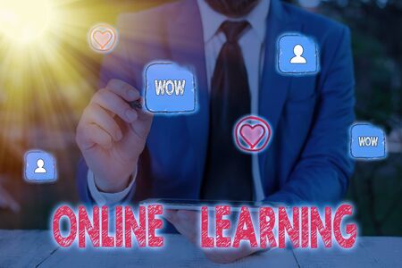 Handwriting text Online Learning. Conceptual photo Larning with the assistance of the Internet and a computerの写真素材