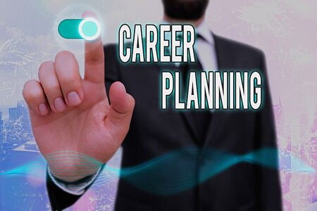 Conceptual hand writing showing Career Planning. Concept meaning A list of goals and the actions you can take to achieve themの写真素材
