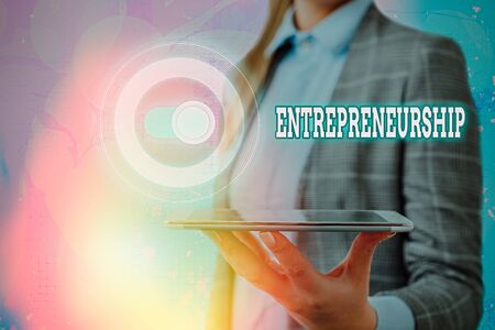 Text sign showing Entrepreneurship. Business photo showcasing Process of designing launching and running a new businessの写真素材