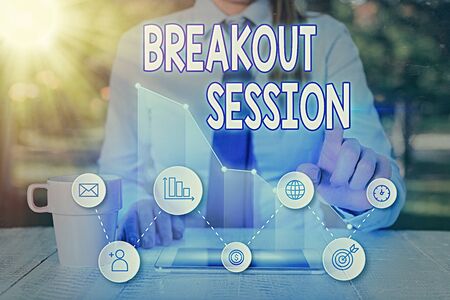 Handwriting text Breakout Session. Conceptual photo workshop discussion or presentation on specific topicの写真素材